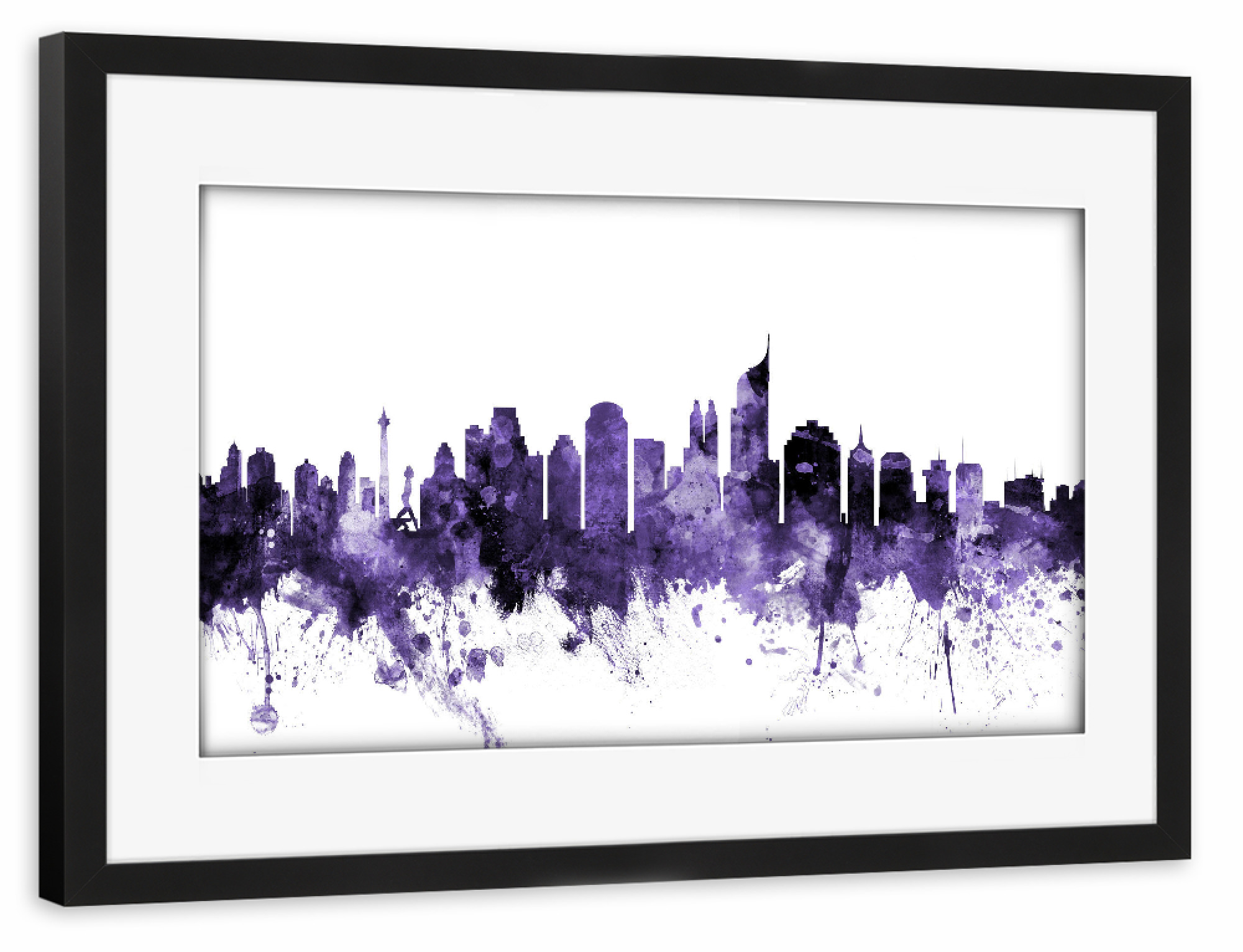 Poster mit Rahmen schwarz "Jakarta Skyline Indonesia 2" artboxONE - Städte,Reise,Ultraviolet,Städte / Weitere