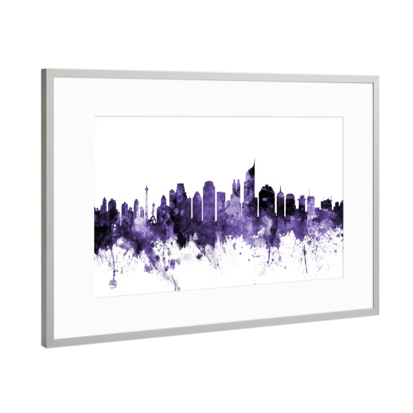 Poster mit Rahmen Silber "Jakarta Skyline Indonesia 2" artboxONE - Städte,Reise,Ultraviolet,Städte / Weitere
