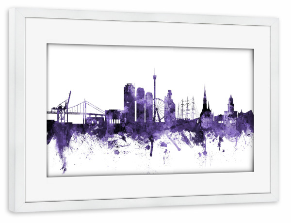 Poster mit Rahmen weiß "Gothenburg Sweden Skyline 2" artboxONE - Städte,Reise,Ultraviolet,Städte / Weitere