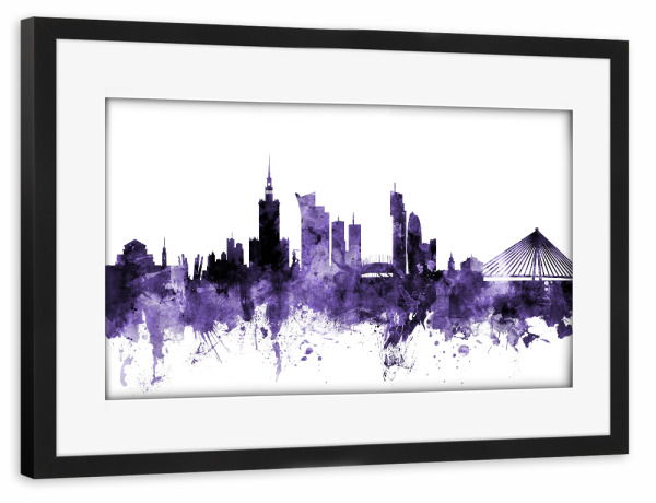 Poster mit Rahmen schwarz "Warsaw Poland Skyline 2" artboxONE - Städte,Reise,Ultraviolet,Städte / Weitere