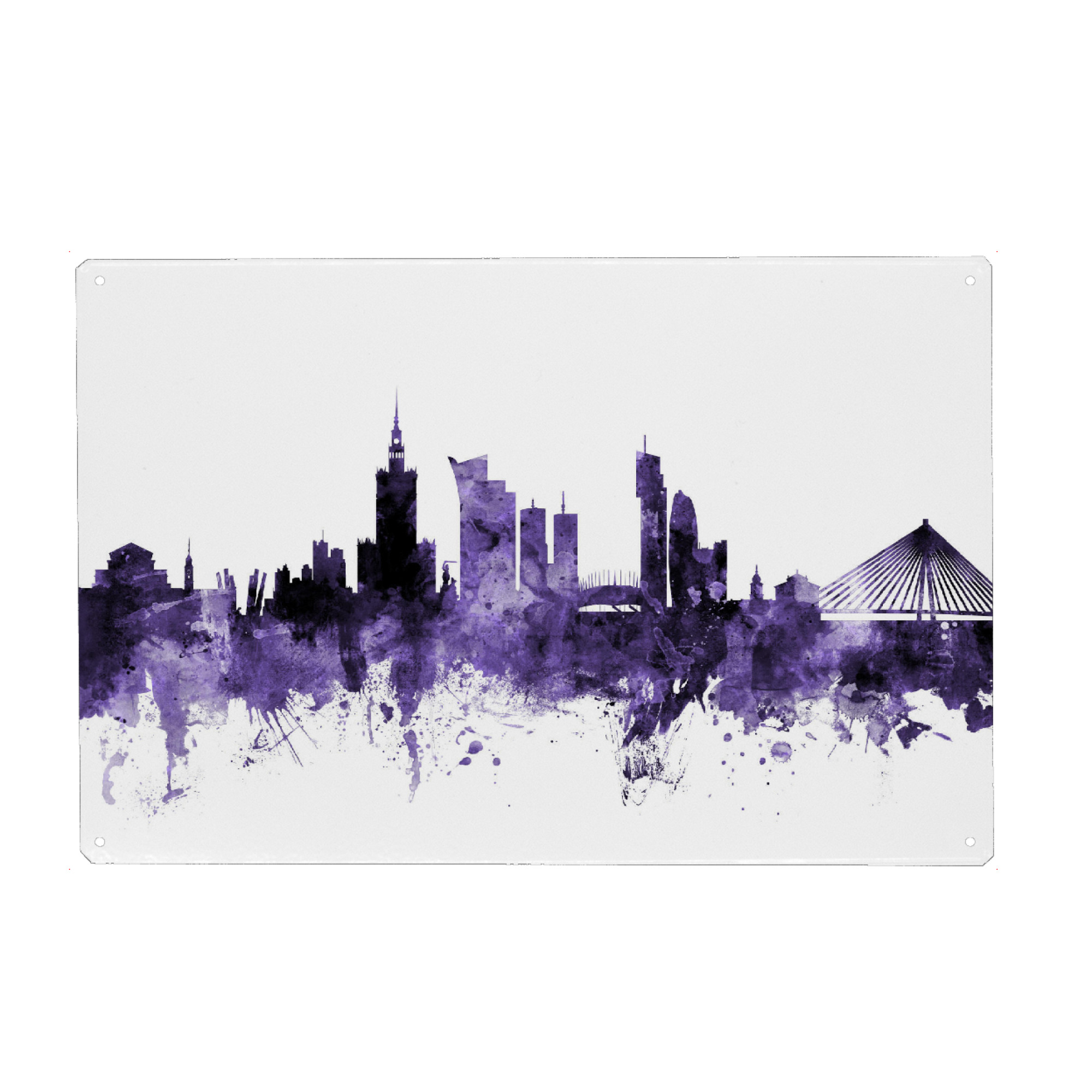 Metall Poster "Warsaw Poland Skyline 2" artboxONE - Städte,Reise,Ultraviolet,Städte / Weitere