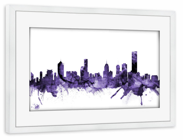 Poster mit Rahmen weiß "Melbourne Skyline" artboxONE - Städte,Reise,Ultraviolet,Städte / Weitere