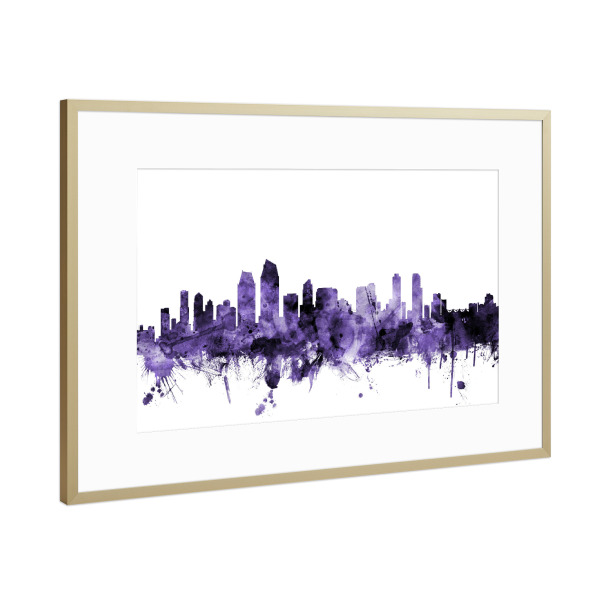 Poster mit Rahmen Gold "San Diego California Skyline" artboxONE - Städte,Reise,Ultraviolet,Städte / Weitere