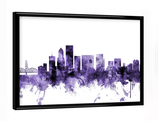 Poster mit schwarzem Rahmen "Portland Oregon Skyline" artboxONE - Städte,Reise,Ultraviolet,Städte / Weitere