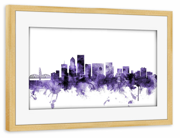 Poster mit Rahmen kiefer "Portland Oregon Skyline" artboxONE - Städte,Reise,Ultraviolet,Städte / Weitere