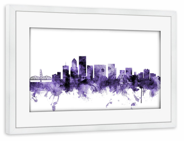 Poster mit Rahmen weiß "Portland Oregon Skyline" artboxONE - Städte,Reise,Ultraviolet,Städte / Weitere