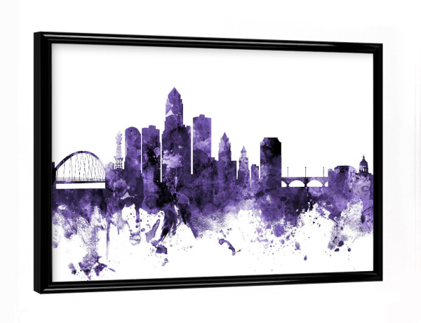 Poster mit schwarzem Rahmen "Des Moines Iowa Skyline 2" artboxONE - Städte,Reise,Ultraviolet,Städte / Weitere