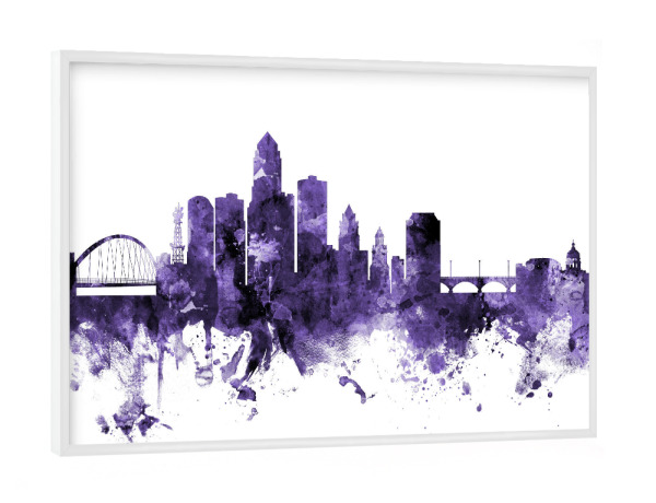 Poster mit weißem Rahmen "Des Moines Iowa Skyline 2" artboxONE - Städte,Reise,Ultraviolet,Städte / Weitere