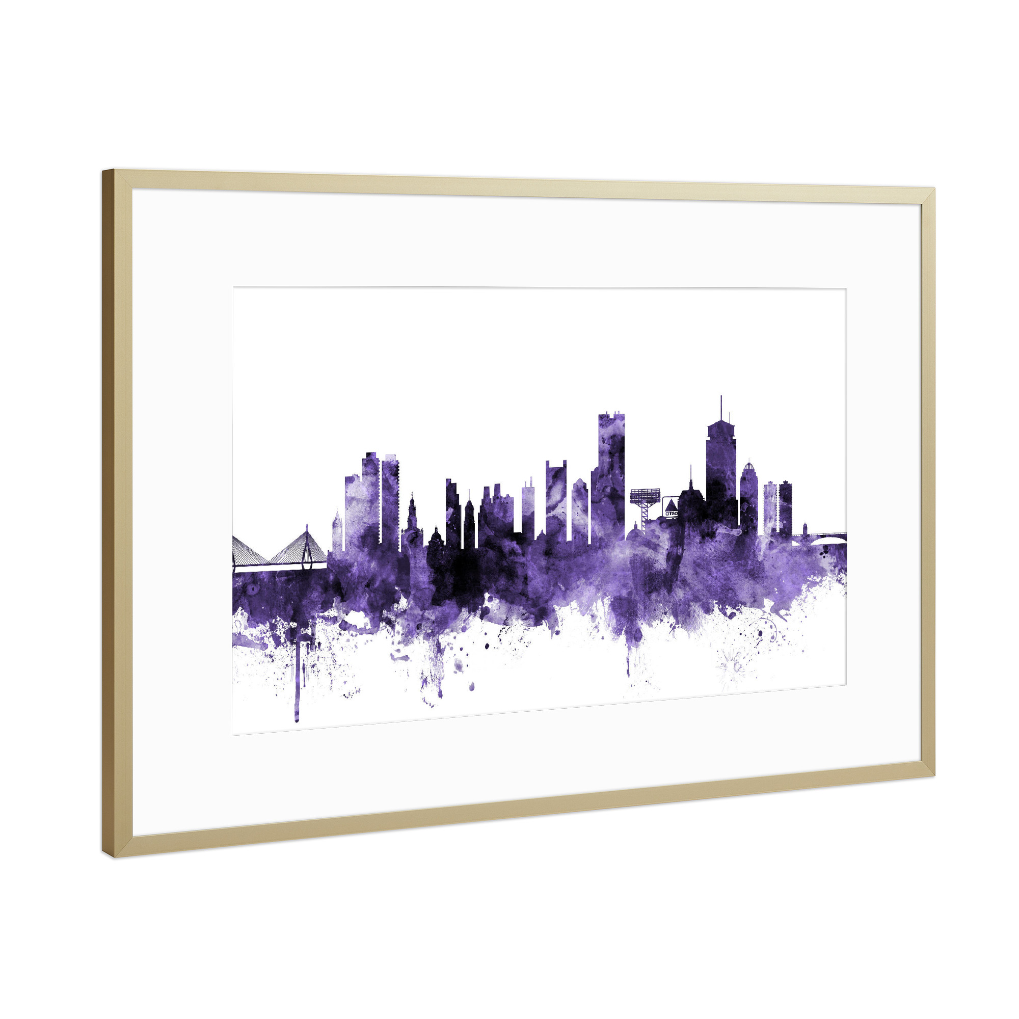 Poster mit Rahmen Gold "Boston Massachusetts Skyline" artboxONE - Städte,Reise,Ultraviolet,Städte / Boston