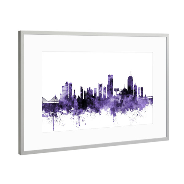 Poster mit Rahmen Silber "Boston Massachusetts Skyline" artboxONE - Städte,Reise,Ultraviolet,Städte / Boston