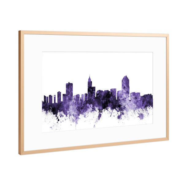 Poster mit Rahmen Kupfer "Raleigh North Carolina Skyline" artboxONE - Städte,Reise,Ultraviolet,Städte / Weitere