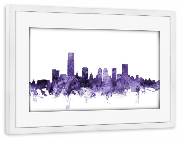 Poster mit Rahmen weiß "Oklahoma City Skyline" artboxONE - Städte,Reise,Ultraviolet,Städte / Weitere