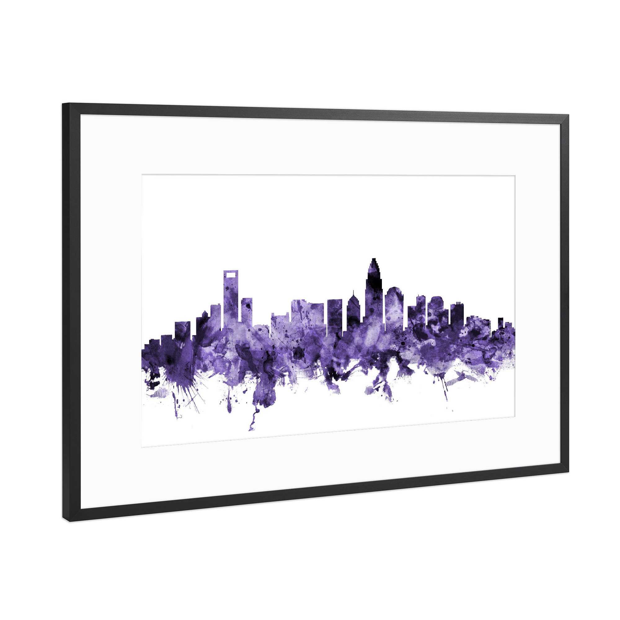 Poster mit Rahmen Schwarz (Metallic) "Charlotte North Carolina Skyline" artboxONE - Städte,Reise,Ultraviolet,Städte / Weitere