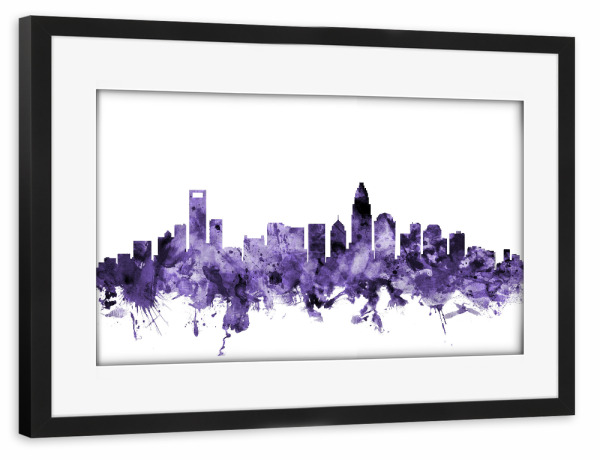 Poster mit Rahmen schwarz "Charlotte North Carolina Skyline" artboxONE - Städte,Reise,Ultraviolet,Städte / Weitere