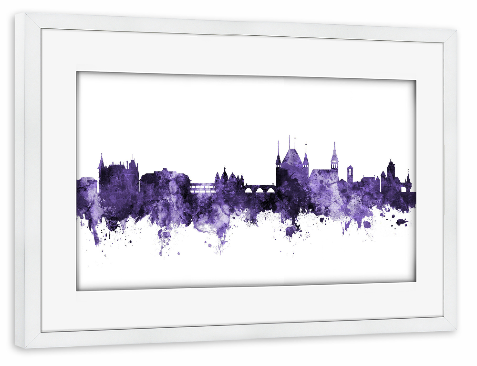 Poster mit Rahmen weiß "Thun Switzerland Skyline 3" artboxONE - Städte,Reise,Ultraviolet,Städte / Weitere