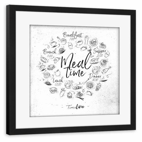 Poster mit Rahmen schwarz "Monogram meal time" artboxONE - Essen & Trinken,Schwarzweiß,Essen & Trinken / Alkohol,Essen & Trinken / Obst & Gemüse