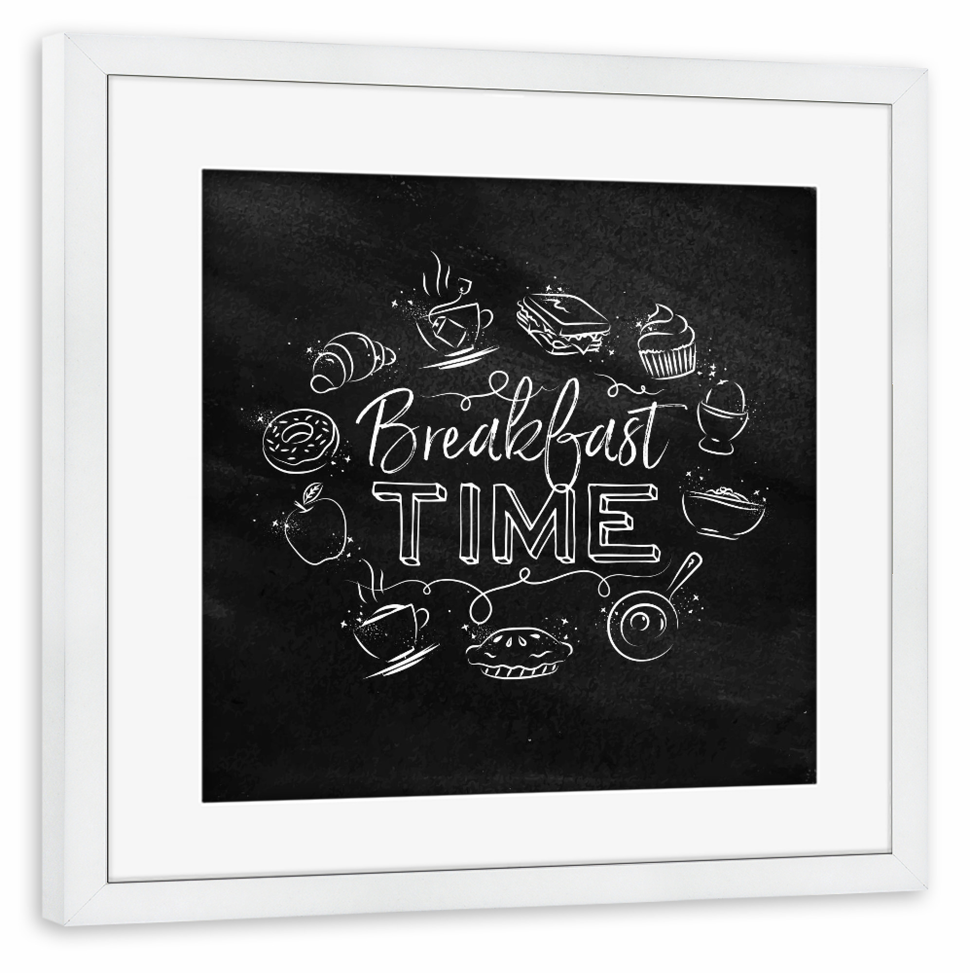 Poster mit Rahmen weiß "Monogram breakfast time chalk" artboxONE - Essen & Trinken,Schwarzweiß,Essen & Trinken / Obst & Gemüse