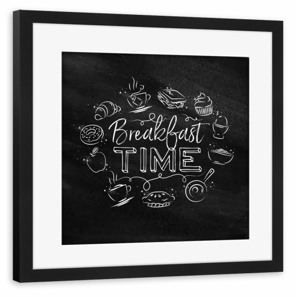 Poster mit Rahmen schwarz "Monogram breakfast time chalk" artboxONE - Essen & Trinken,Schwarzweiß,Essen & Trinken / Obst & Gemüse