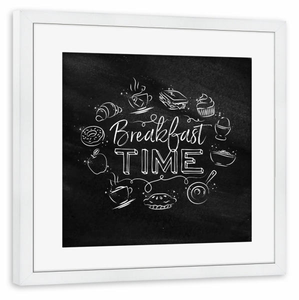 Poster mit Rahmen weiß "Monogram breakfast time chalk" artboxONE - Essen & Trinken,Schwarzweiß,Essen & Trinken / Obst & Gemüse