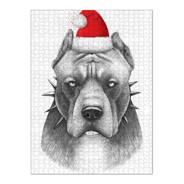 Puzzle Ravensburger "Christmas pitbull" artboxONE - Natur,Tiere,Menschen,Schwarzweiß,Liebe,Sport,Für Papa,Männer,Lustig