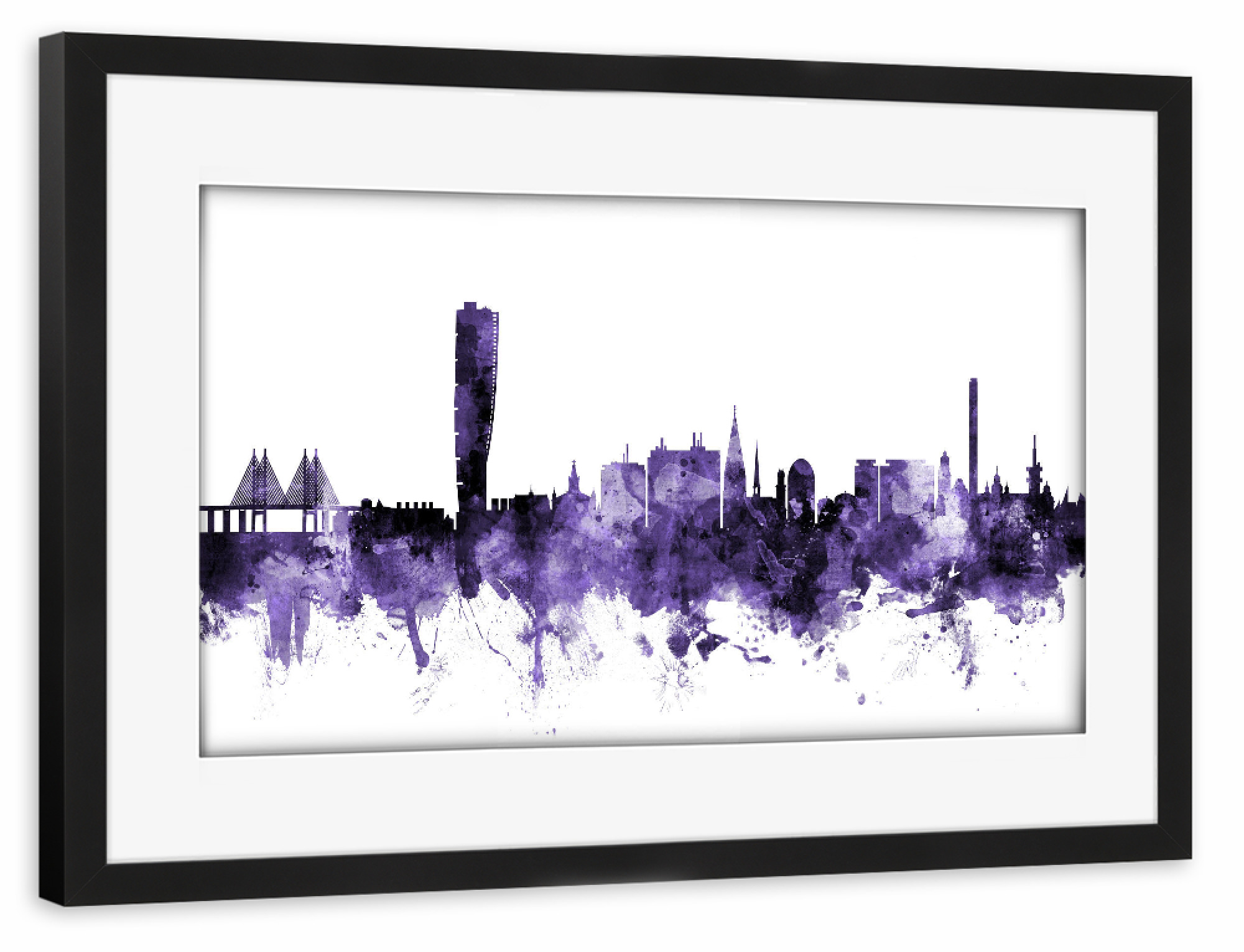 Poster mit Rahmen schwarz "Malmo Sweden Skyline 2" artboxONE - Städte,Reise,Ultraviolet,Städte / Weitere