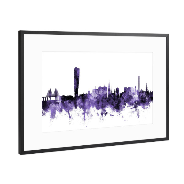 Poster mit Rahmen Schwarz (Metallic) "Malmo Sweden Skyline 2" artboxONE - Städte,Reise,Ultraviolet,Städte / Weitere