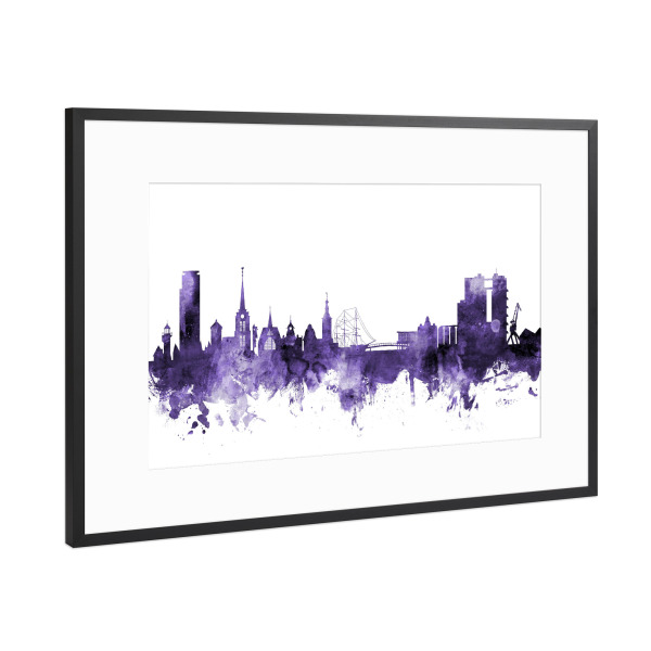 Poster mit Rahmen Schwarz (Metallic) "Halmstad Sweden Skyline" artboxONE - Städte,Reise,Ultraviolet,Städte / Weitere
