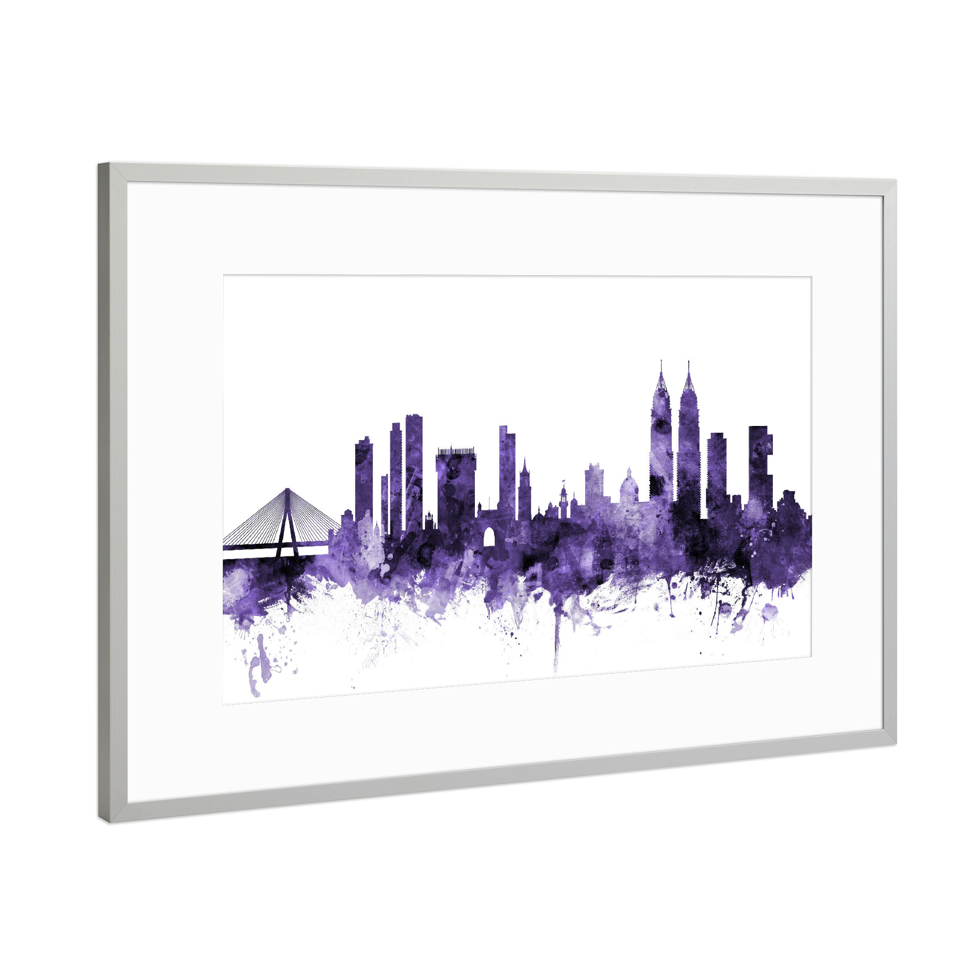 Poster mit Rahmen Silber "Mumbai Skyline India Bombay" artboxONE - Städte,Reise,Ultraviolet,Städte / Weitere