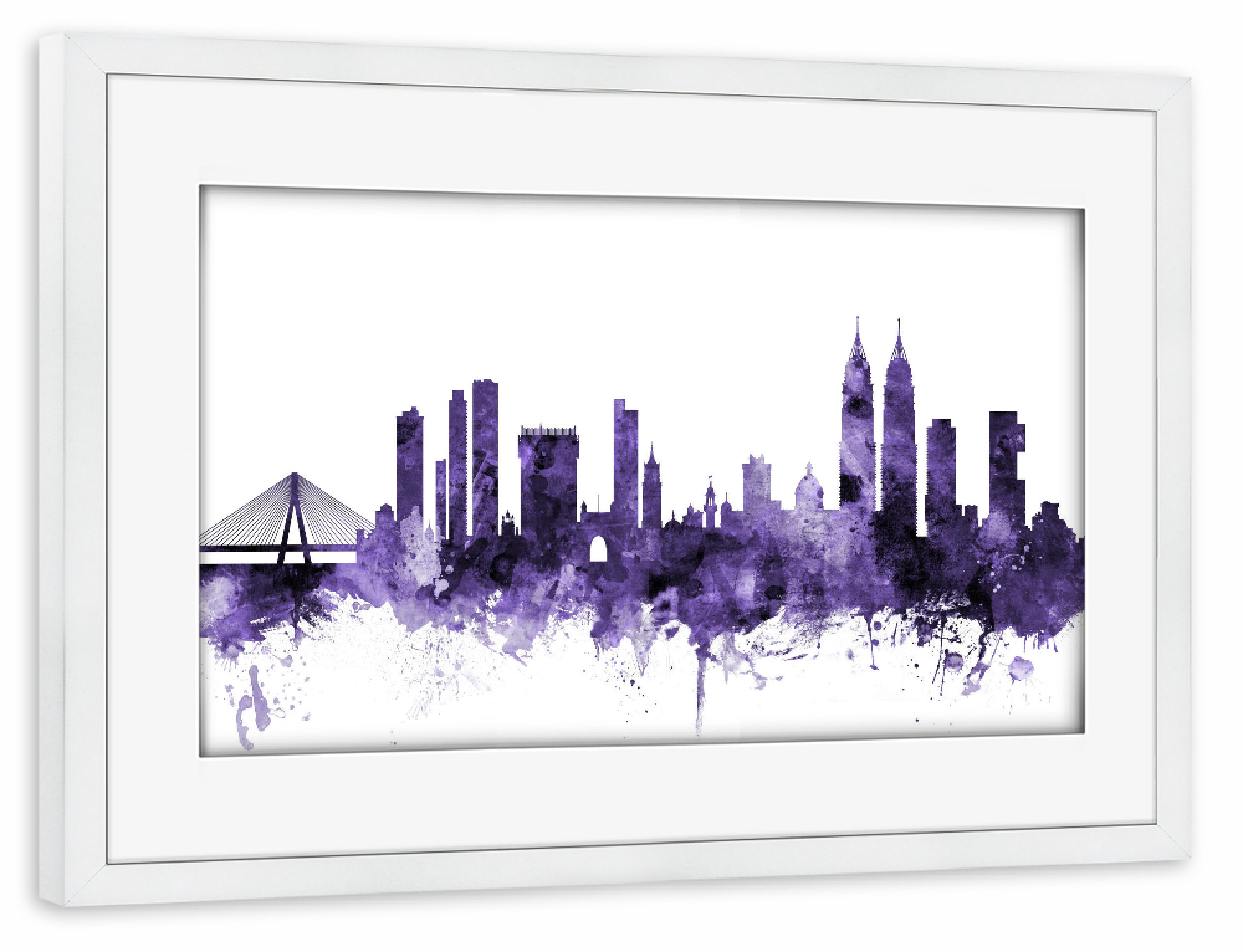 Poster mit Rahmen weiß "Mumbai Skyline India Bombay" artboxONE - Städte,Reise,Ultraviolet,Städte / Weitere