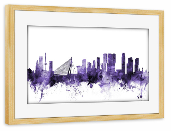 Poster mit Rahmen kiefer "Rotterdam The Netherlands Skyline" artboxONE - Städte,Reise,Ultraviolet,Städte / Weitere