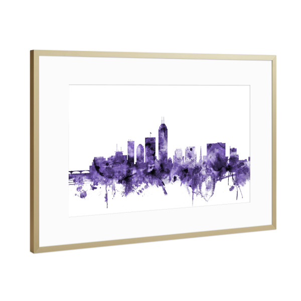 Poster mit Rahmen Gold "Indianapolis Indiana Skyline" artboxONE - Städte,Reise,Ultraviolet,Städte / Weitere