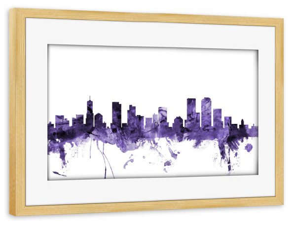 Poster mit Rahmen kiefer "Denver Colorado Skyline" artboxONE - Städte,Reise,Ultraviolet,Städte / Weitere