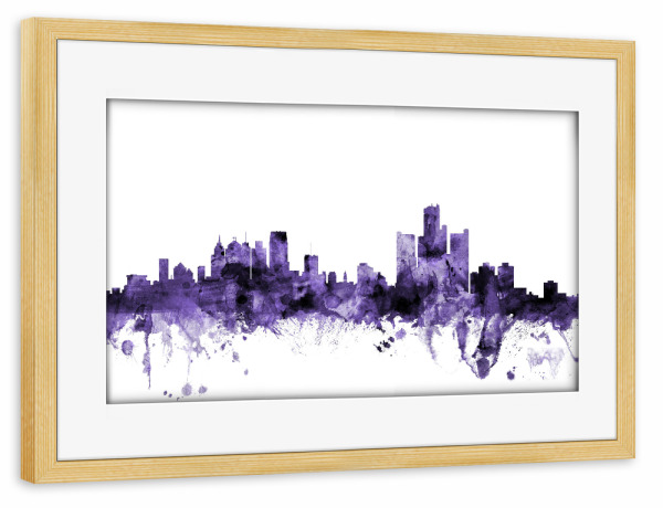 Poster mit Rahmen kiefer "Detroit Michigan Skyline" artboxONE - Städte,Reise,Ultraviolet,Städte / Weitere
