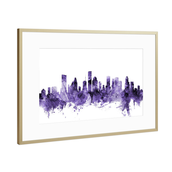 Poster mit Rahmen Gold "Houston Texas Skyline" artboxONE - Städte,Reise,Ultraviolet,Städte / Weitere
