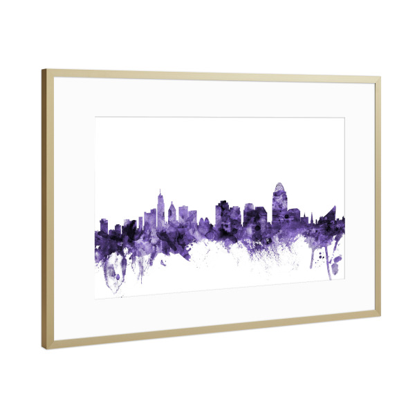 Poster mit Rahmen Gold "Cincinnati Ohio Skyline" artboxONE - Städte,Reise,Ultraviolet,Städte / Weitere