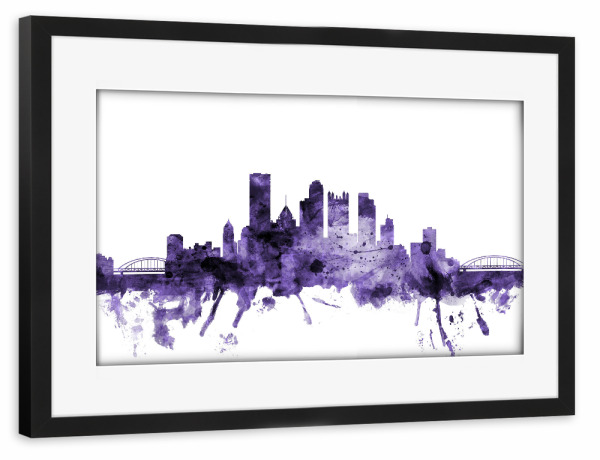 Poster mit Rahmen schwarz "Pittsburgh Pennsylvania Skyline 2" artboxONE - Städte,Reise,Ultraviolet,Städte / Weitere