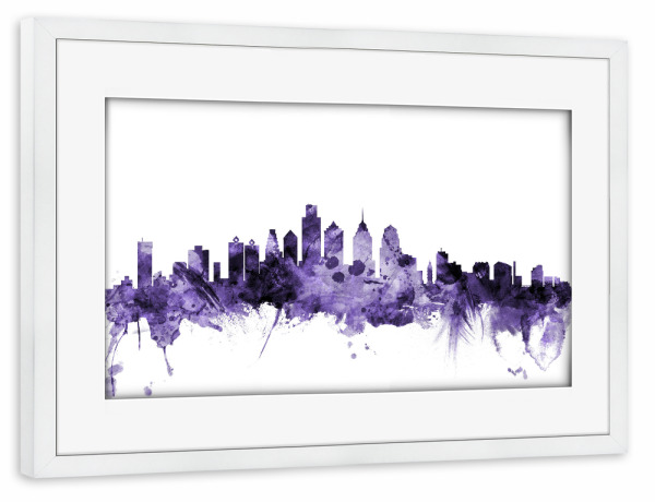 Poster mit Rahmen weiß "Philadelphia Pennsylvania Skyline" artboxONE - Städte,Reise,Ultraviolet,Städte / Weitere