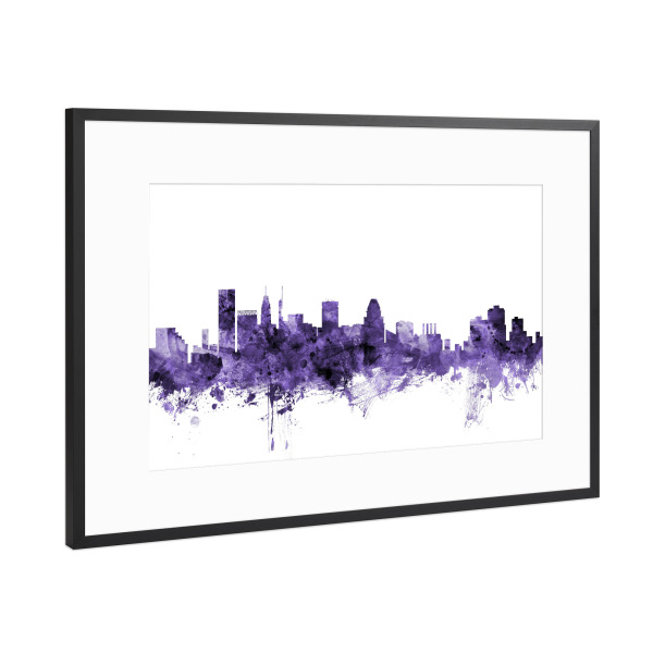 Poster mit Rahmen Schwarz (Metallic) "Baltimore Maryland Skyline" artboxONE - Städte,Reise,Ultraviolet,Städte / Weitere