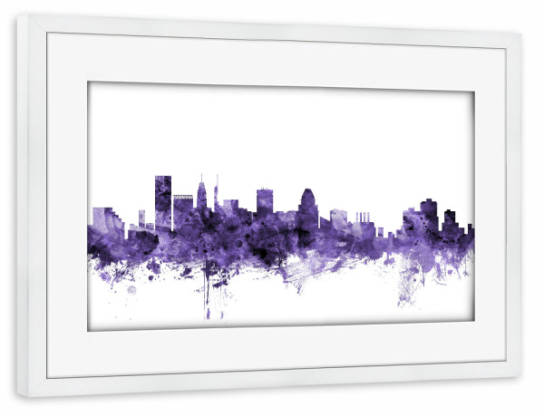 Poster mit Rahmen weiß "Baltimore Maryland Skyline" artboxONE - Städte,Reise,Ultraviolet,Städte / Weitere