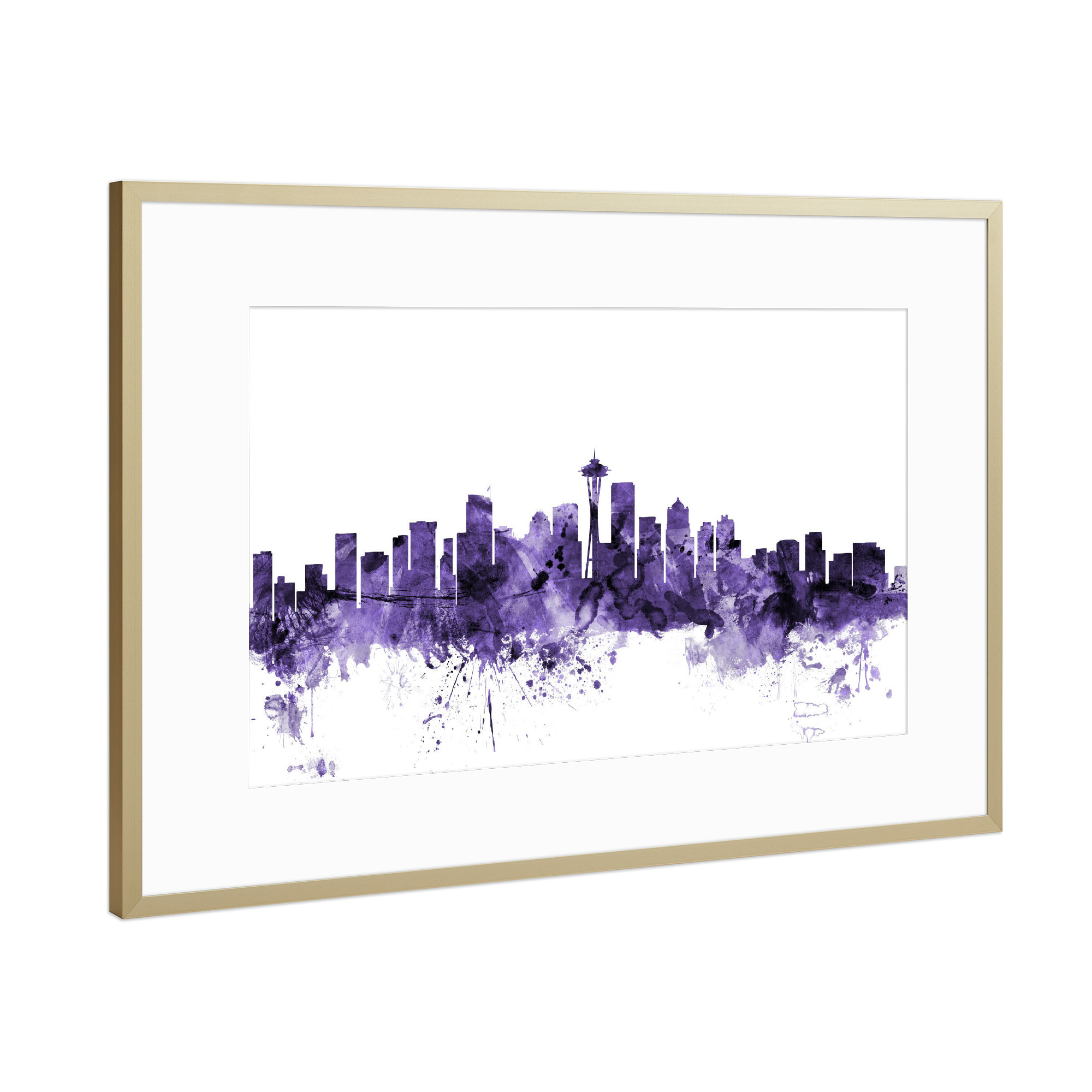 Poster mit Rahmen Gold "Seattle Washington Skyline" artboxONE - Städte,Reise,Ultraviolet,Städte / Weitere