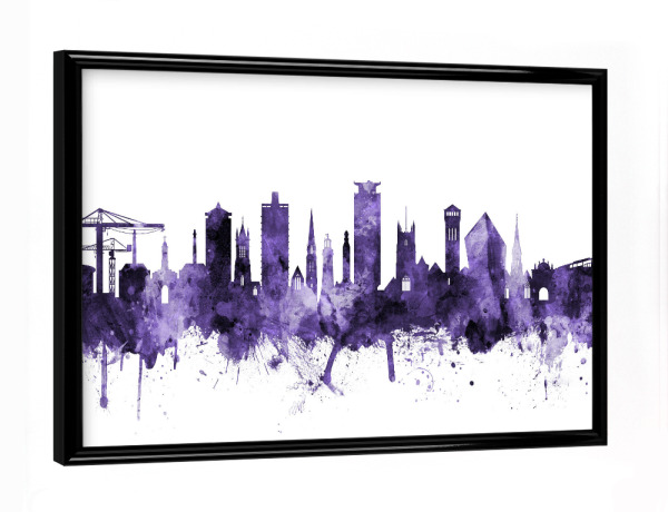 Poster mit schwarzem Rahmen "Plymouth England Skyline" artboxONE - Städte,Reise,Ultraviolet,Städte / Weitere
