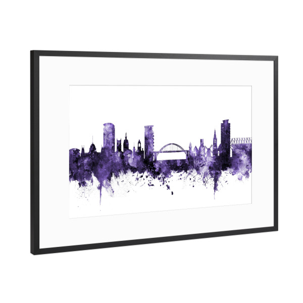 Poster mit Rahmen Schwarz (Metallic) "Sunderland England Skyline" artboxONE - Städte,Reise,Ultraviolet,Städte / Weitere