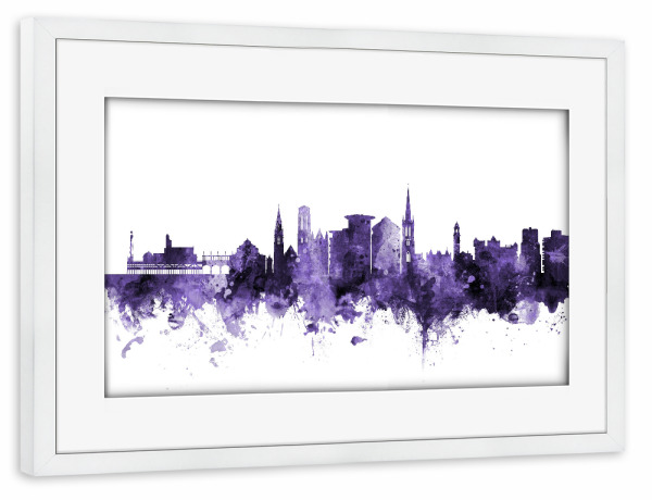 Poster mit Rahmen weiß "Bournemouth England Skyline" artboxONE - Städte,Reise,Ultraviolet,Städte / Weitere