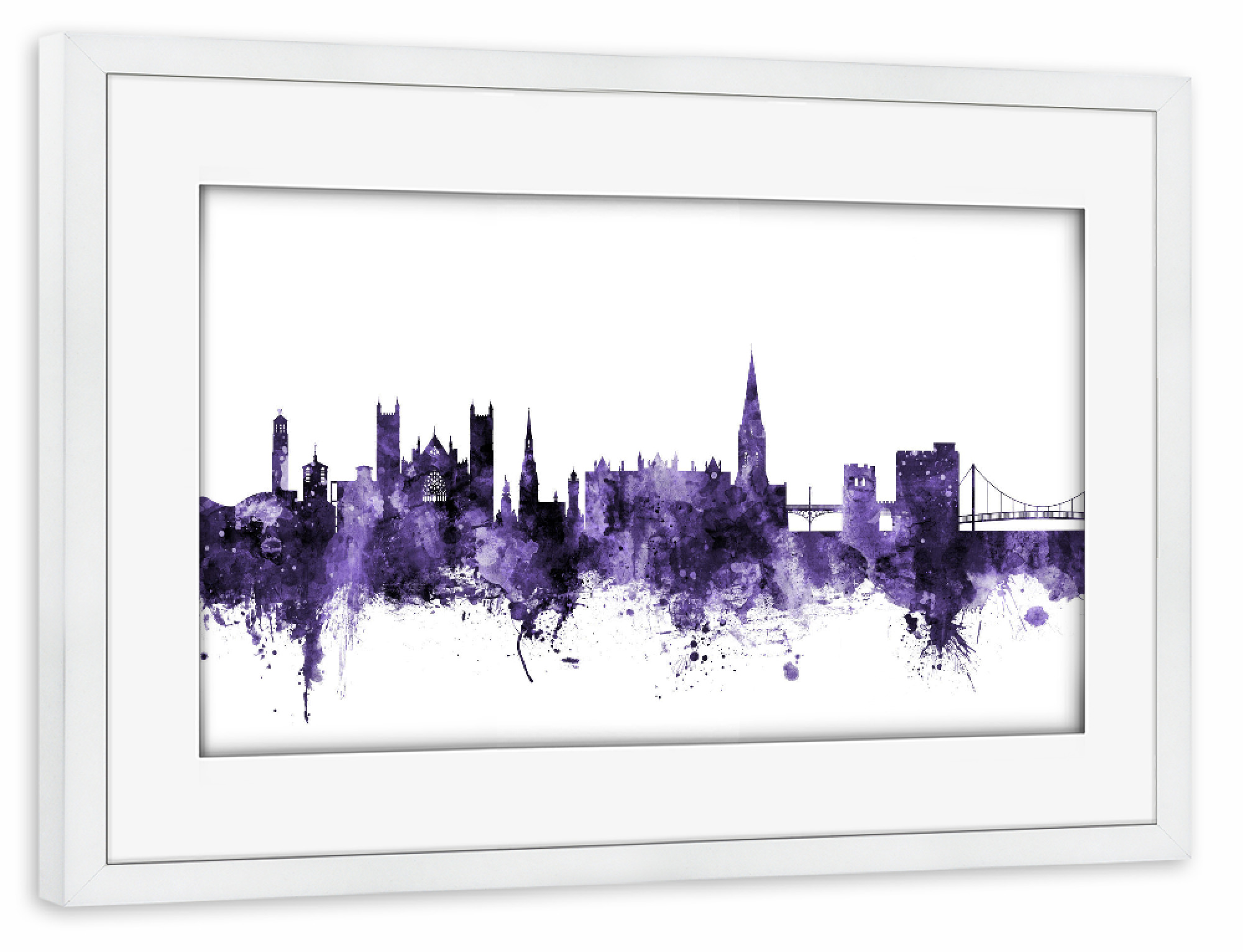 Poster mit Rahmen weiß "Exeter England Skyline 3" artboxONE - Städte,Reise,Ultraviolet,Städte / Weitere
