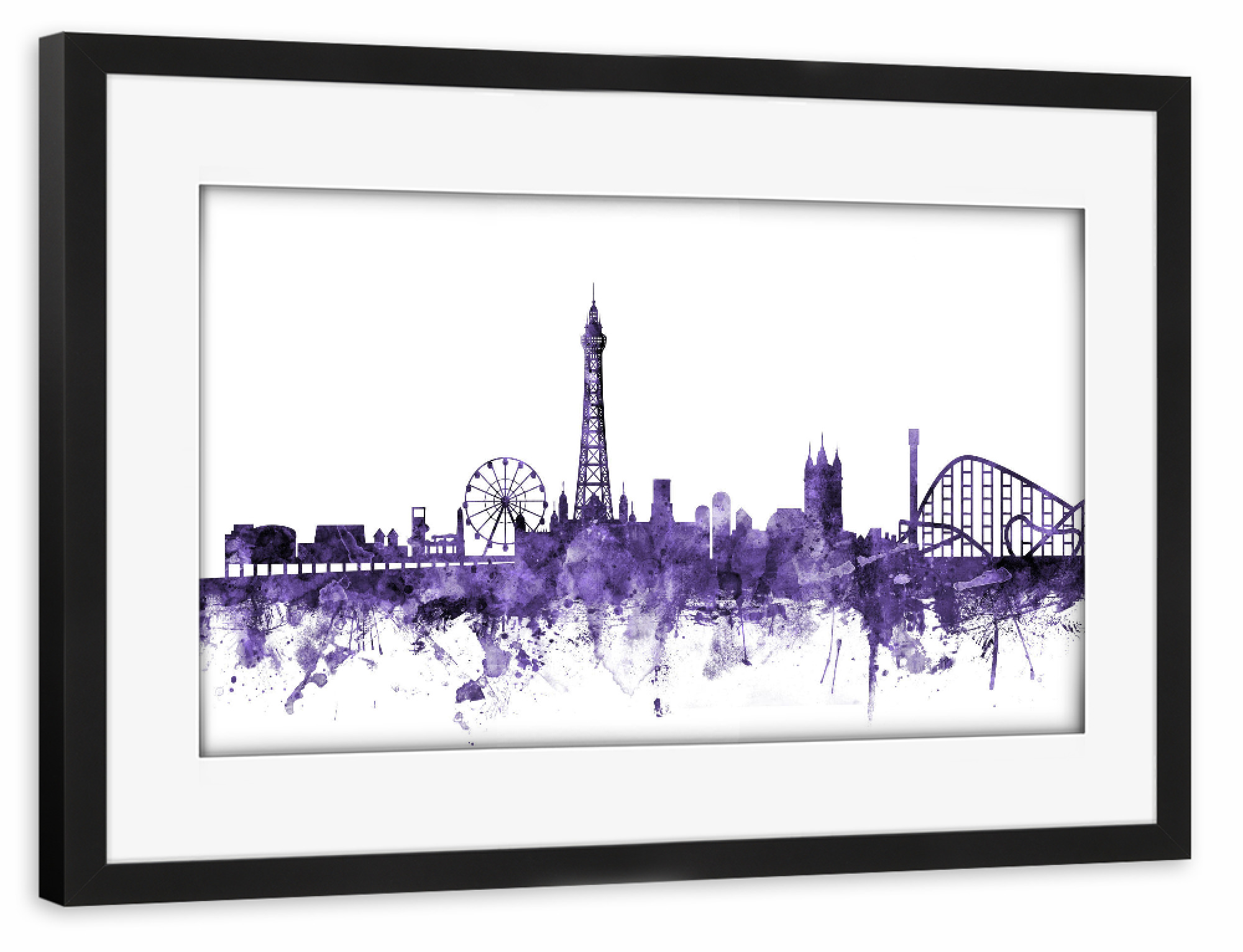 Poster mit Rahmen schwarz "Blackpool England Skyline 2" artboxONE - Städte,Reise,Ultraviolet,Städte / Weitere