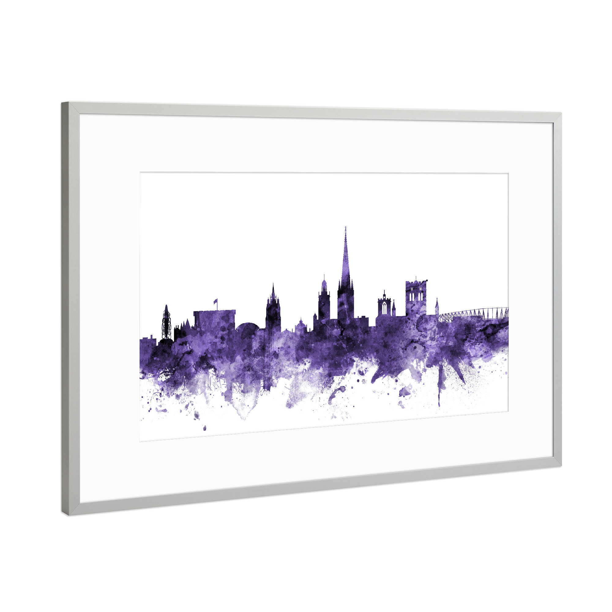 Poster mit Rahmen Silber "Norwich England Skyline 2" artboxONE - Städte,Reise,Ultraviolet,Städte / Weitere