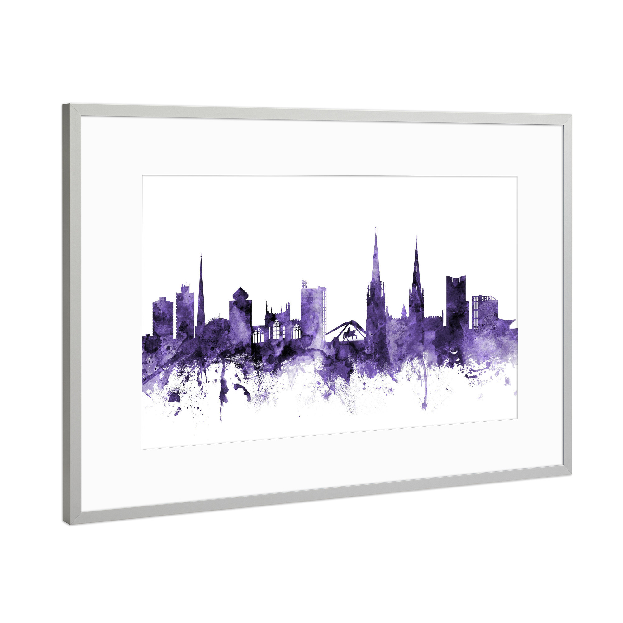 Poster mit Rahmen Silber "Coventry England Skyline 2" artboxONE - Städte,Reise,Ultraviolet,Städte / Weitere