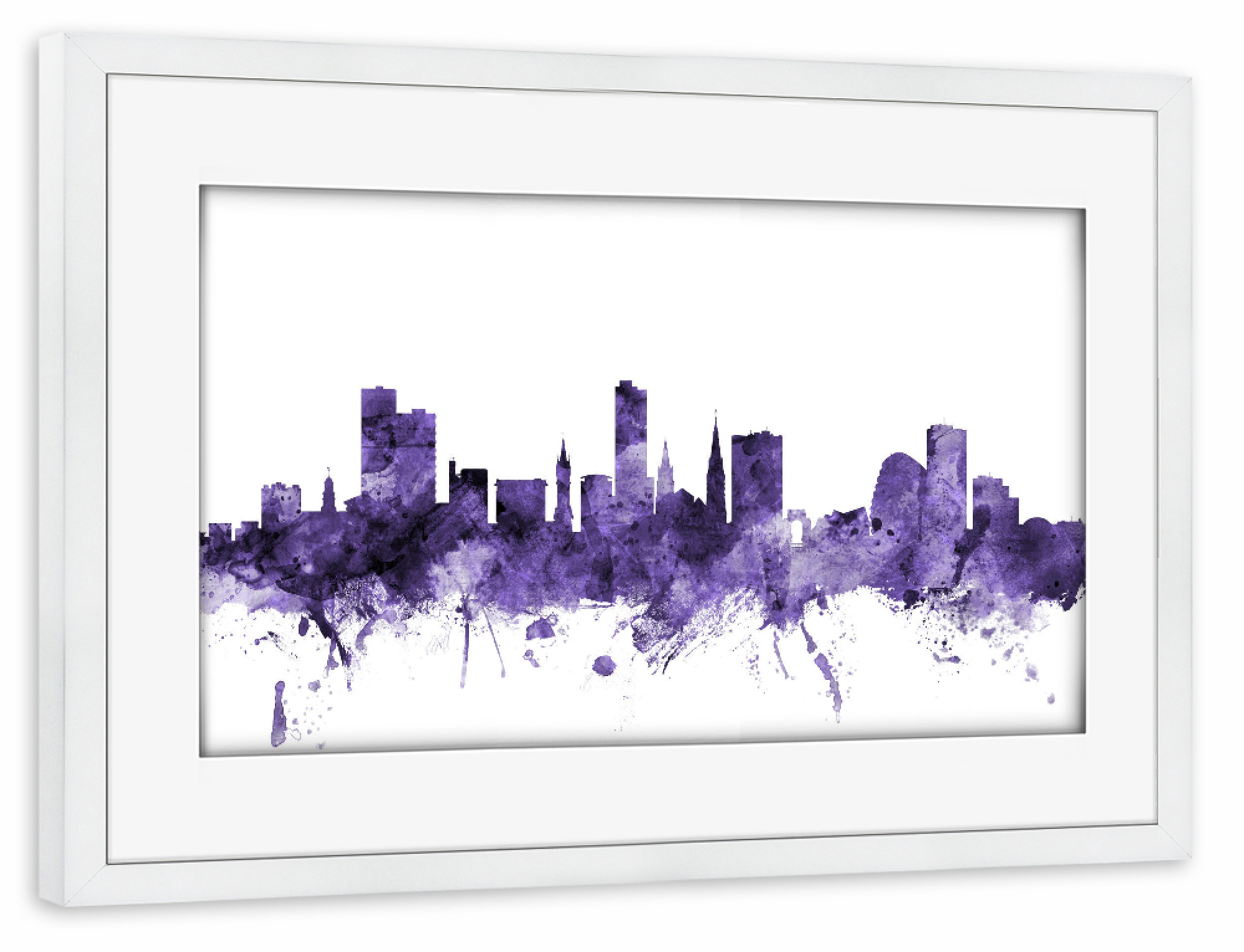 Poster mit Rahmen weiß "Leicester England Skyline 2" artboxONE - Städte,Reise,Ultraviolet,Städte / Weitere