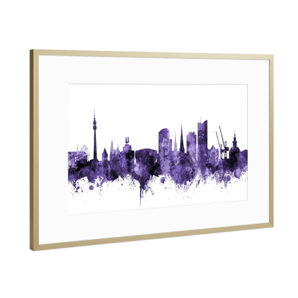 Poster mit Rahmen Gold "Dortmund Germany Skyline 3" artboxONE - Städte,Reise,Ultraviolet,Städte / Weitere