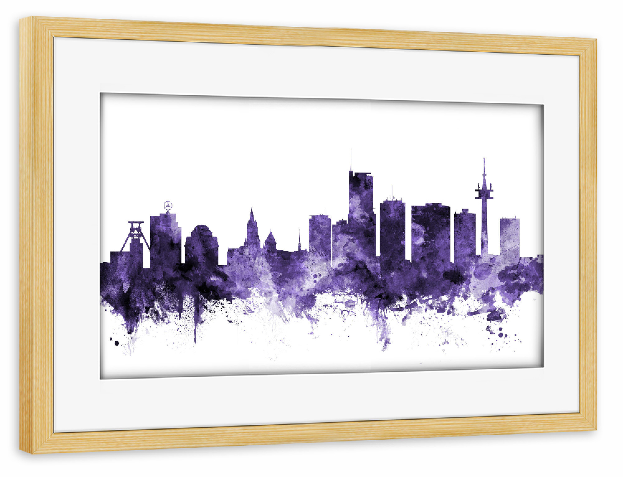 Poster mit Rahmen kiefer "Essen Germany Skyline 3" artboxONE - Städte,Reise,Ultraviolet,Städte / Weitere